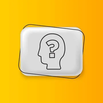 Black Human head with question mark icon isolated on yellow background. Sil.. Stock Illustration