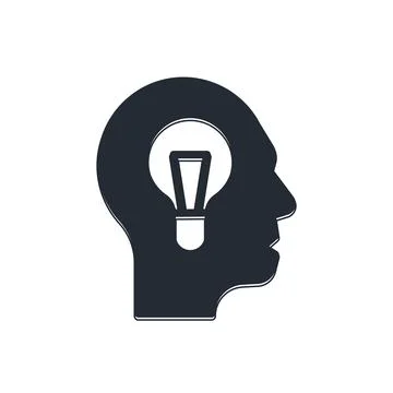 Black Human with lamp bulb icon isolated on white background. Concept of id.. Stock Illustration