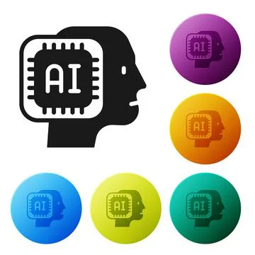 Black Humanoid robot icon isolated on white background. Artificial intelligence Illustrazione stock