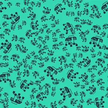 Black Humanoid robot icon isolated seamless pattern on green background Stock Illustration
