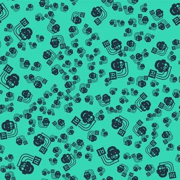 Black Humanoid robot icon isolated seamless pattern on green background Stock Illustration