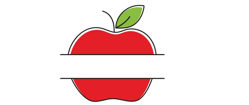 Black icon of an apple featuring a horizontal space across the middle. Stock Illustration