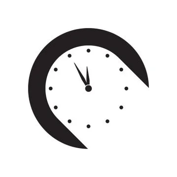 Black icon with clock and stylized shadow Stock Illustration