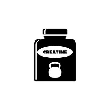 Black icon of a creatine supplement jar with a kettlebell symbol Illustrazione stock