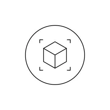 Black icon of cube sign in focus of camera. Vector illustration eps 10 Stock Illustration