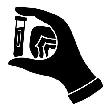 Black Icon of Hand Holding Test Tube with Blood. Medical Analysis. Vector i.. イラスト素材