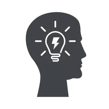 Black icon head and light bulb idea. Stock Illustration