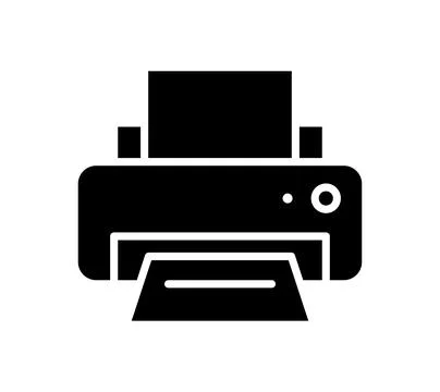 Black Icon of a Modern Printer with Paper Going Through the Output Slot Stock Illustration