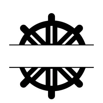 A black icon of a nautical ship steering wheel features a horizontal white sp 스톡 일러스트