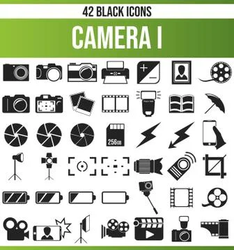 Black Icon Set Camera Illustrazione stock