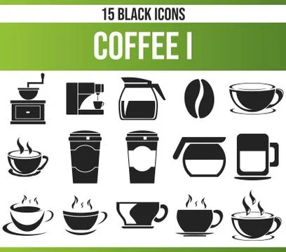Black Icon Set Coffee Stock Illustration