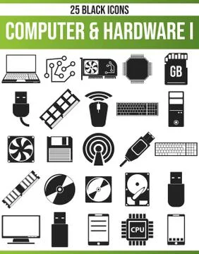 Black Icon Set Computer &amp; Hardware Illustrazione stock