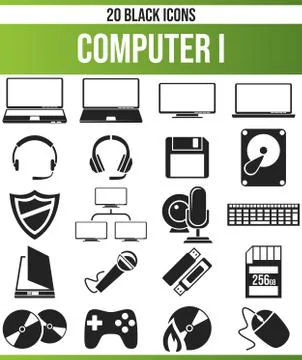 Black Icon Set Computer Illustrazione stock
