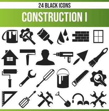 Black Icon Set Construction Stock Illustration