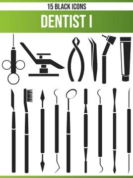 Black Icon Set Dentist Stock Illustration