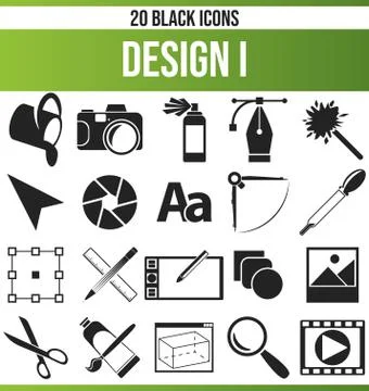 Black Icon Set Design Illustrazione stock