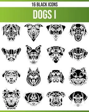 Black Icon Set Dogs Illustrazione stock