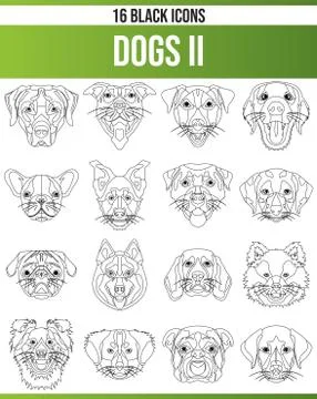 Black Icon Set Dogs Stock Illustration