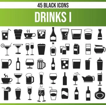 Black Icon Set Drinks Stock Illustration