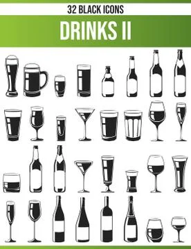Black Icon Set Drinks Stock Illustration