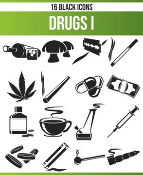 Black Icon Set Drugs Stock Illustration