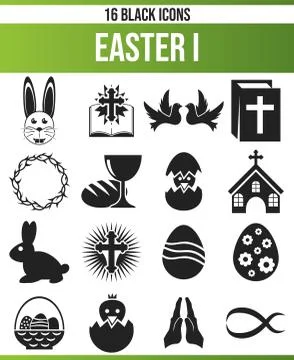 Black Icon Set Easter Stock Illustration