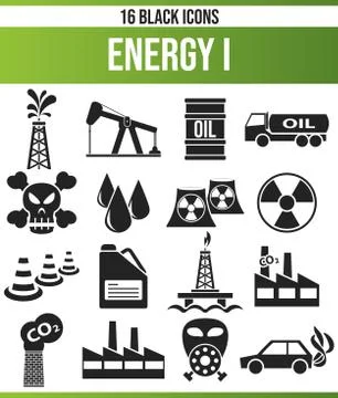 Black Icon Set Energy Stock Illustration
