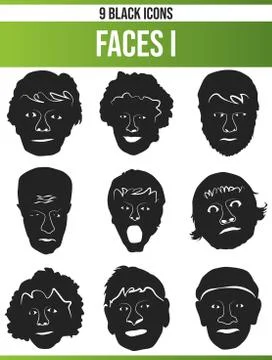 Black Icon Set Faces Stock Illustration