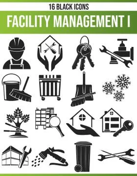 Black Icon Set Facility Management イラスト素材