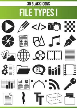 Black Icon Set File Types Stock Illustration