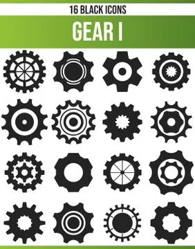 Black Icon Set Gear Stock Illustration
