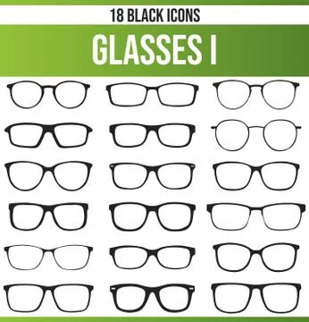 Black Icon Set Glasses Stock Illustration