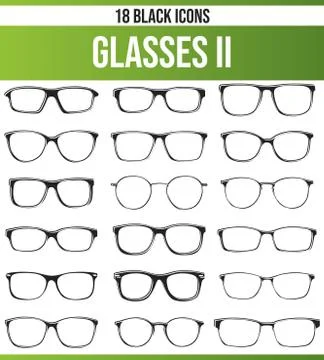 Black Icon Set Glasses Stock Illustration