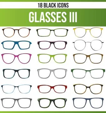Black Icon Set Glasses Stock Illustration