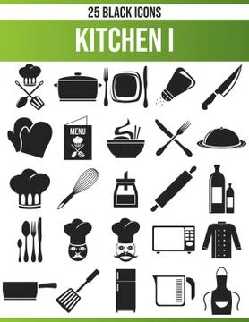 Black Icon Set Kitchen Stock Illustration