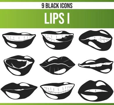 Black Icon Set Lips Stock-Illustration