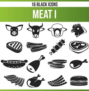 Black Icon Set Meat Illustrazione stock