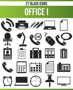 Black Icon Set Office Stock Illustration