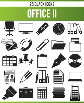 Black Icon Set Office Stock Illustration
