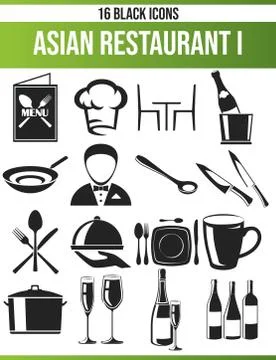 Black Icon Set Restaurant Stock Illustration