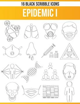 Black Icon Set Scribble Epidemic I. Illustrazione stock