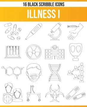Black Icon Set Scribble Illness I . Stock Illustration