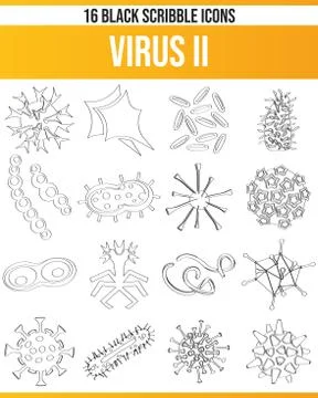 Black Icon Set Scribble Virus II. Stock Illustration