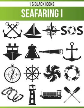 Black Icon Set Seafaring Stock Illustration