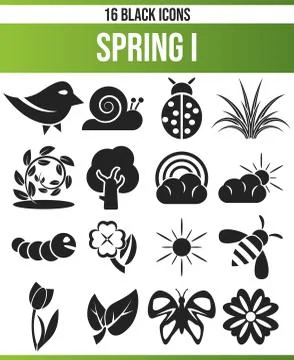 Black Icon Set Spring Stock Illustration