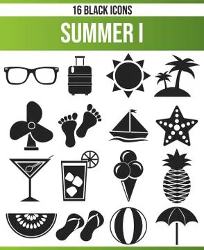 Black Icon Set Summer Stock Illustration