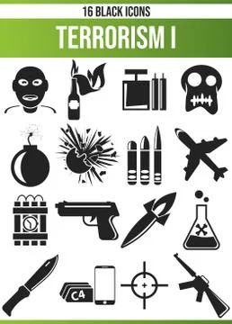 Black Icon Set Terrorism Stock Illustration