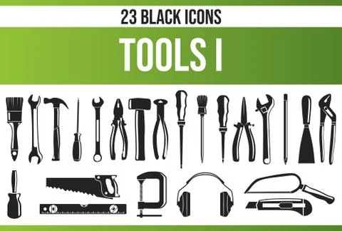 Black Icon Set Tools Stock Illustration
