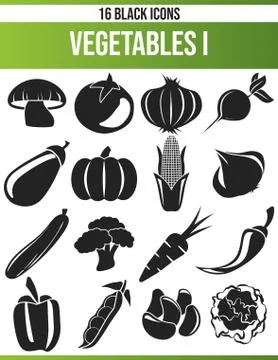Black Icon Set Vegetables Stock-Illustration