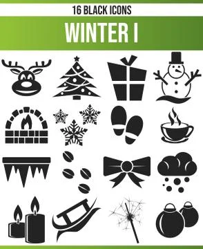 Black Icon Set Winter Illustrazione stock